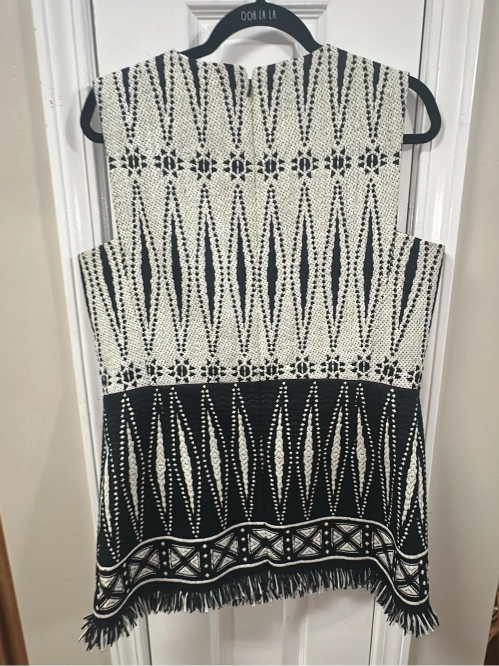 Tory Burch Savora black-and-ivory tweed fringe dress pit-pit 20 (mix52)